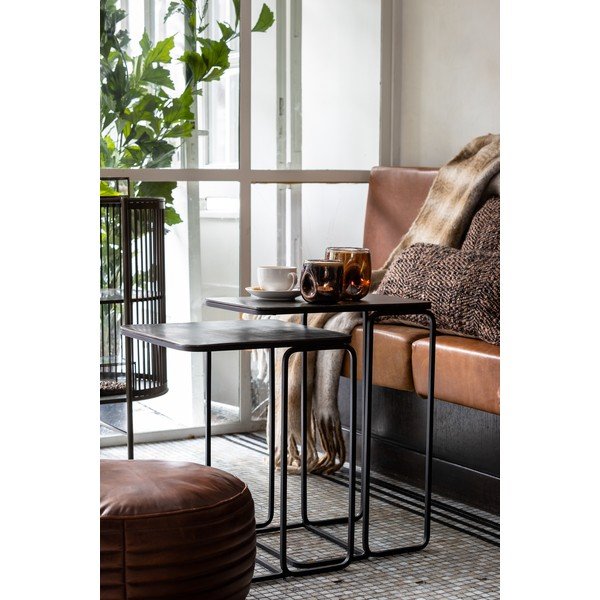 Puf din piele maro ø 50 cm Luka - Light & Living-image-1
