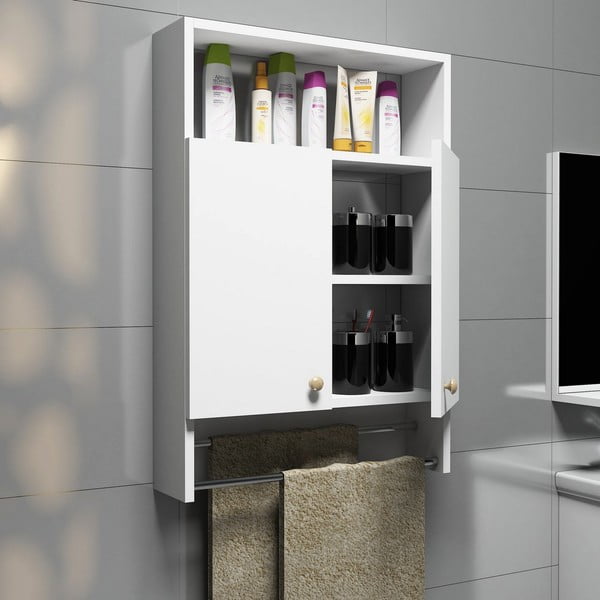 Dulap baie și cârlige pentru prosoape, Bathroom Cabinet, alb-image-2