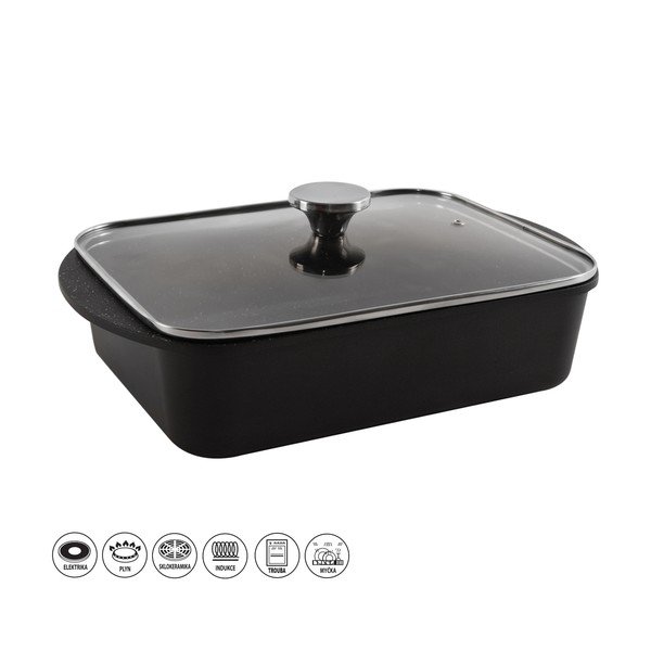 Oală din aluminiu neaderent cu capac din sticlă Orion Grande, 40 x 27,5 cm