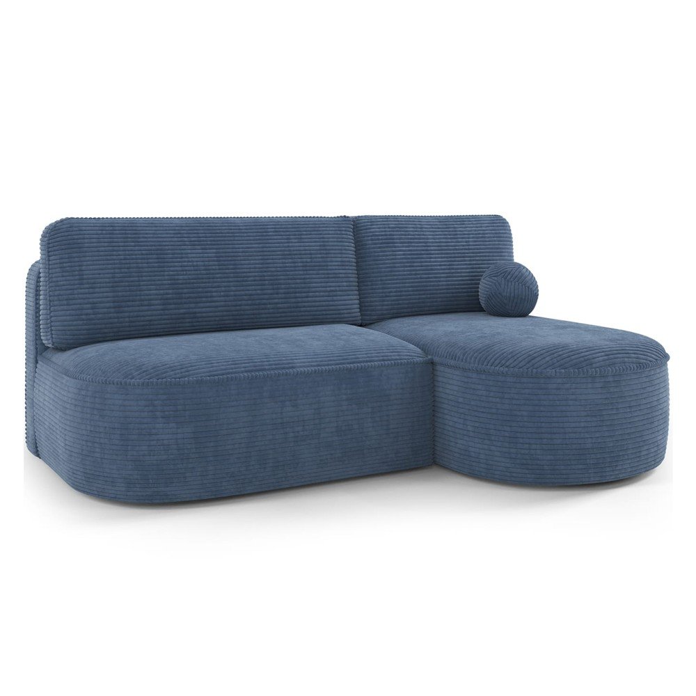 Colțar albastru închis extensibil/cu spațiu de depozitare cu tapițerie din catifea reiată (cu colț pe partea dreaptă/cu șezlong) Livosa – ELTAP