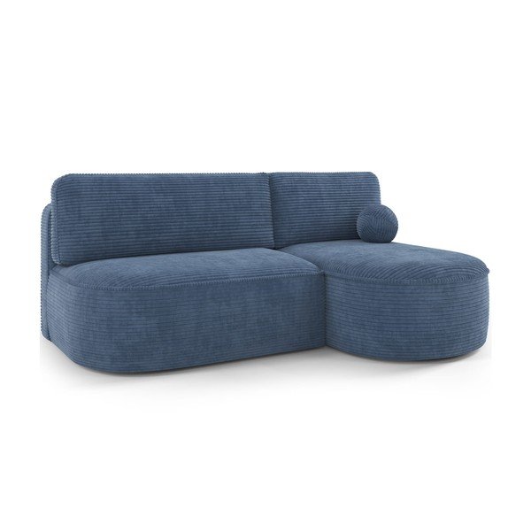 Colțar albastru închis extensibil/cu spațiu de depozitare cu tapițerie din catifea reiată  (cu colț pe partea dreaptă/cu șezlong) Livosa – ELTAP