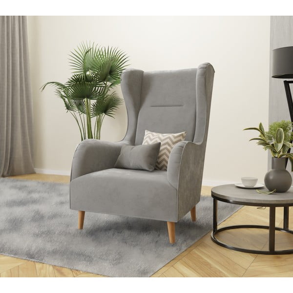 Fotoliu wing gri deschis cu tapițerie din catifea Carole – Ropez-image-3