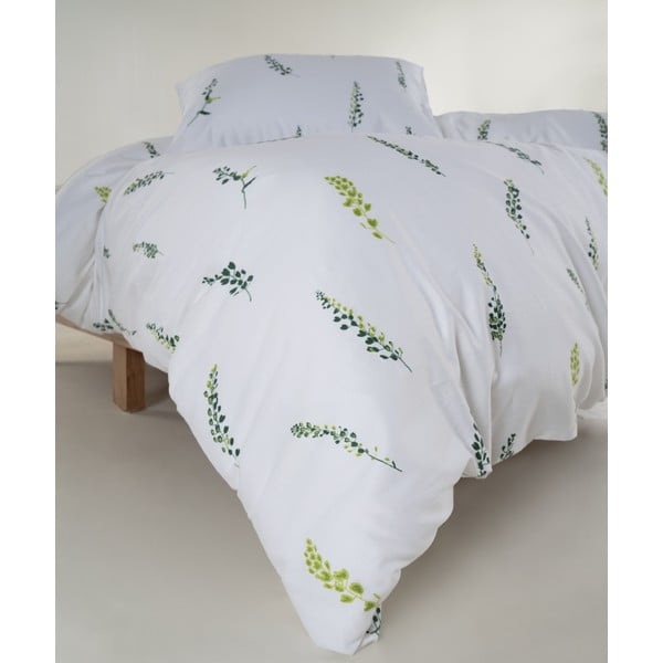 Lenjerie de pat albă-verde din bumbac satinat pentru pat dublu, extinsă 240x220 cm Marseille Floral – Mila Home Luxury-image-3