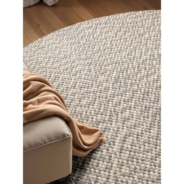 Covor gri deschis/crem țesut manual rotund din lână ø 160 cm Lyon Beans – Elle Decoration-image-3