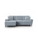 Colțar albastru deschis extensibil, cu spațiu de depozitare cu tapițerie din catifea (cu colț pe partea stângă, cu șezlong) Kyoto – Cosmopolitan Design