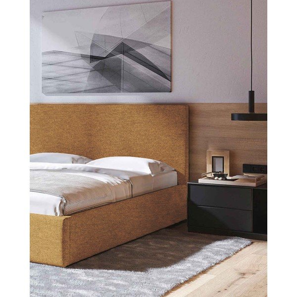 Pat matrimonial galben ocru tapițat cu spațiu de depozitare cu somieră 180x200 cm Bufo – MESONICA-image-4
