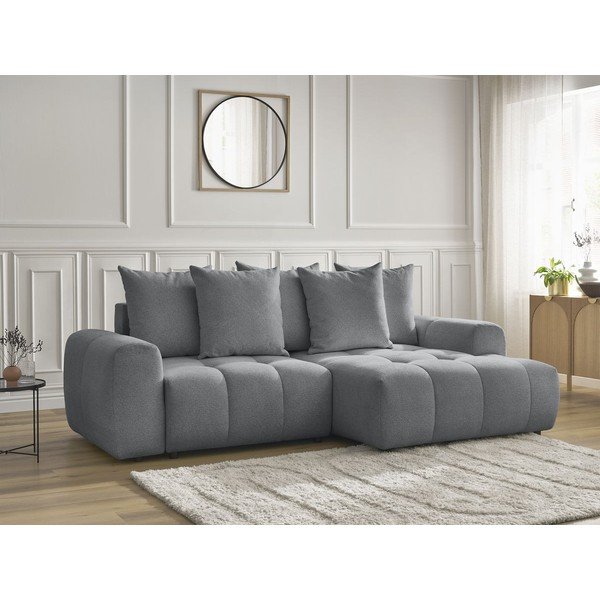 Colțar gri extensibil/cu spațiu de depozitare cu tapițerie din chenille (cu colț pe partea dreaptă/cu șezlong) Roxelane – Bobochic Paris-image-3