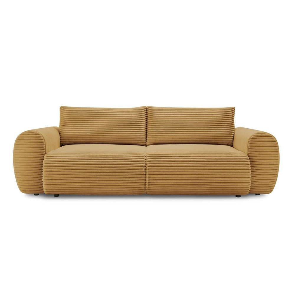 Canapea galben-muștar extensibilă cu tapițerie din catifea reiată 257 cm Lucien – Bobochic Paris