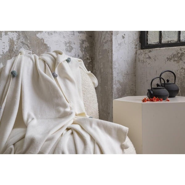 Cuvertură crem din polar, fleece 150x200 cm Pom Pom – Mijolnir-image-4