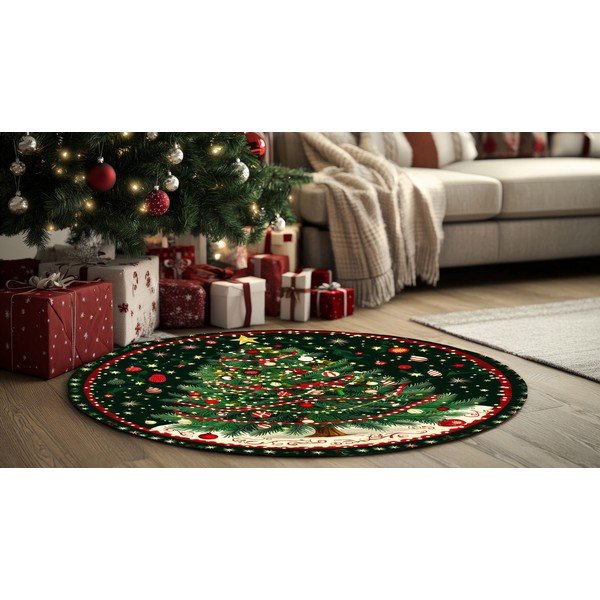 Covor verde rotund ø 120 cm  cu model de Crăciun – Conceptum Hypnose-image-2