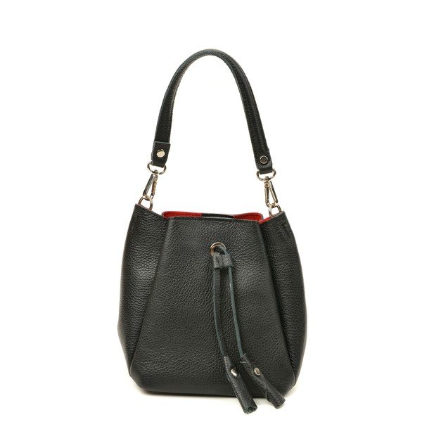 Geantă bucket din piele Luisa Vannini, 20 x 26 cm, negru