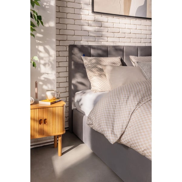 Pat matrimonial gri tapițat cu spațiu de depozitare cu somieră 160x200 cm Thessa Bold Line – Bonami Selection-image-3