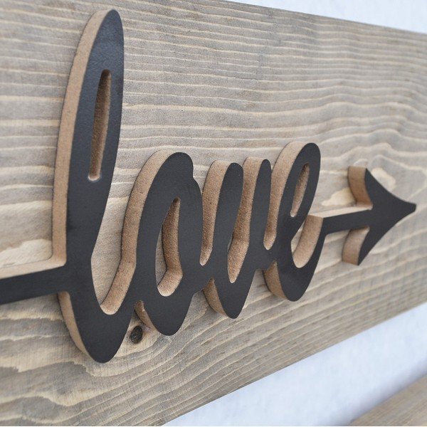Set 3 decorațiuni din lemn pentru perete Black Love-image-1