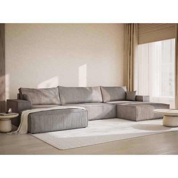 Colțar grej extensibil/cu spațiu de depozitare cu tapițerie din chenille (în formă de "U") Kyoto – Maison de Rêve-image-1