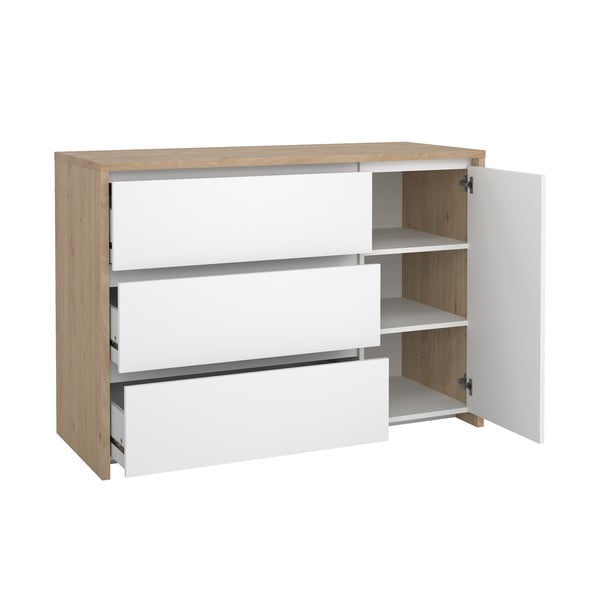 Comodă albă-în culoare naturală cu aspect de lemn de stejar 119x84x48 cm Next – Tvilum-image-3