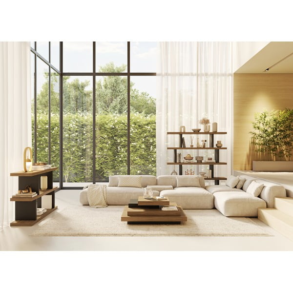 Măsuță de cafea negru-natural  cu aspect de lemn de nuc 110x110 cm Slate – TemaHome-image-1