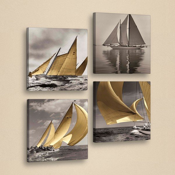 Tablou decorativ din mai multe piese Boats, 33 x 33 cm-image-1