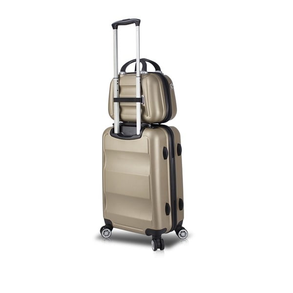 Set valiză cu roți, port USB și geantă cosmetică/voiaj My Valice LASSO MU & Cabin, auriu