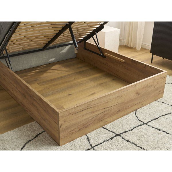 Pat matrimonial crem tapițat/din  placă aglomerată de lemn tapițat cu spațiu de depozitare cu somieră 180x200 cm Charlie – Bobochic Paris-image-3