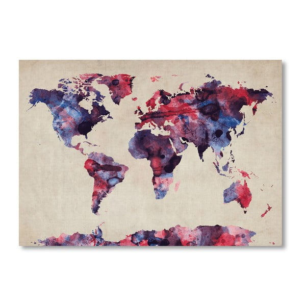 Poster cu harta lumii Americanflat Painting, 60 x 42 cm, mov-roșu