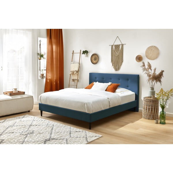 Pat matrimonial 160x200 cm albastru tapițat cu somieră Rory – Bobochic Paris-image-3