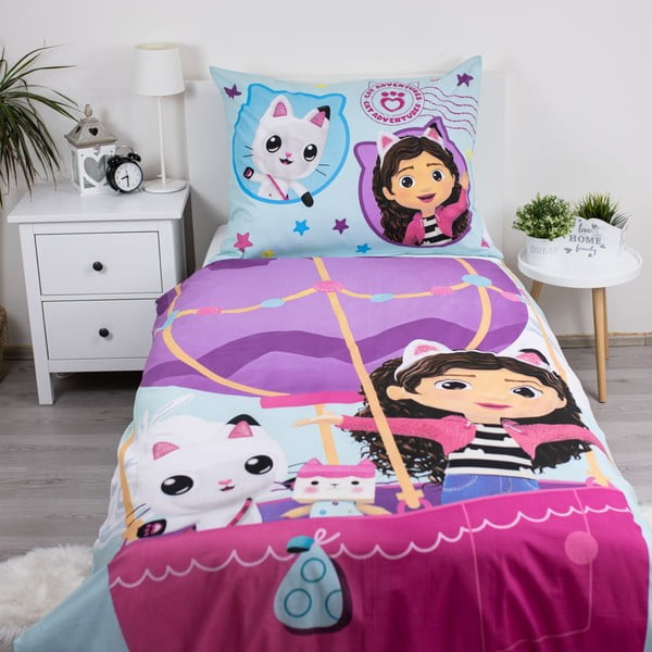 Lenjerie de pat pentru copii din bumbac pentru pat de o persoană 140x200 cm Gabby's Dollhouse "Balloon"  – Jerry Fabrics-image-1