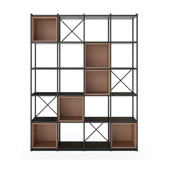 Bibliotecă neagră/cărămizie 140x179 cm Anya – Marckeric