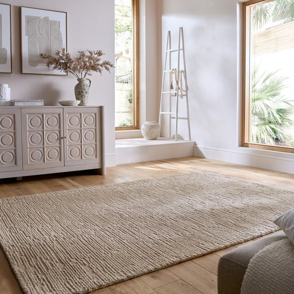 Covor bej țesut manual din lână 120x170 cm Harris Boucle – Flair Rugs-image-1