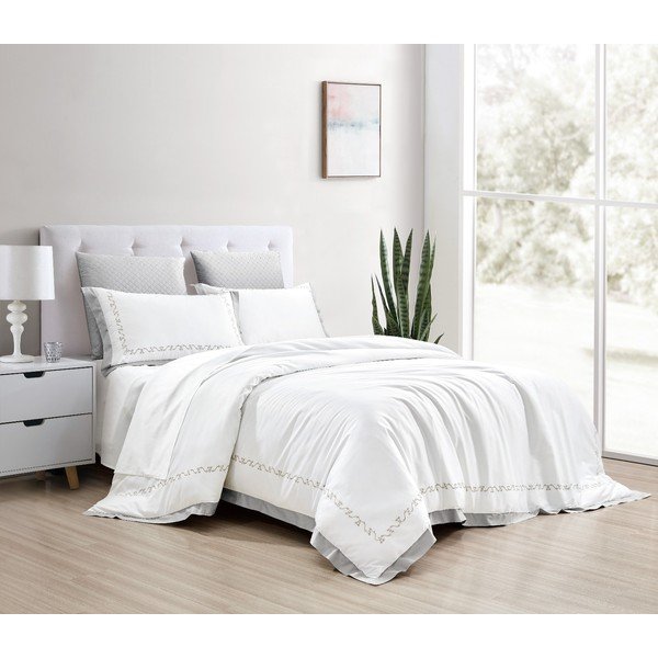 Lenjerie de pat albă din bumbac satinat pentru pat dublu, extinsă cu cearceaf inclus, cu 6 piese 240x220 cm Diana – Mila Home Luxury