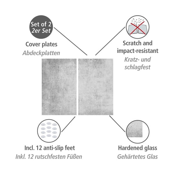 Protecții de aragaz 2 buc. din sticlă temperată 52x30 cm Concrete – Allstar-image-3