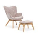Fotoliu cu taburet roz deschis cu tapițerie din catifea reiată Niko – Ropez