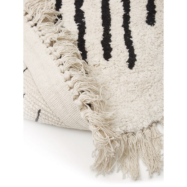Covor țesut manual din bumbac Westwing Collection Fini, ø 150 cm, bej-negru-image-3