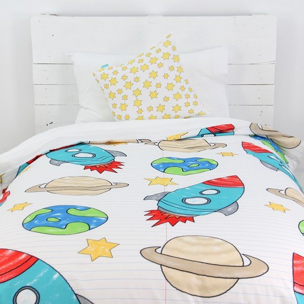 Husă pilotă și pernă din bumbac pentru copii Mr. Fox Space Rocket, 140 x 200 cm-image-1