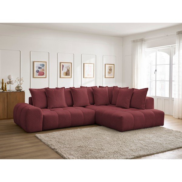 Colțar burgundy extensibil/cu spațiu de depozitare cu tapițerie din chenille (cu colț pe partea dreaptă/în formă de ”L”) Everest – Bobochic Paris-image-1