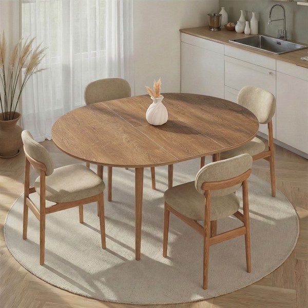 Masă de dining rotundă extensibilă cu aspect de lemn de stejar cu blat suplimentar ø 100 cm Viona – Kalune Design-image-1