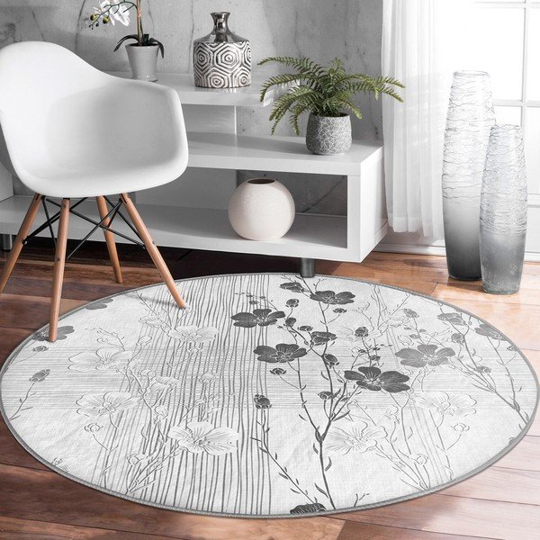 Covor rotund  gri lavabil adecvat și  pentru aspiratoare robot   ø 80 cm Comfort – Mila Home-image-3