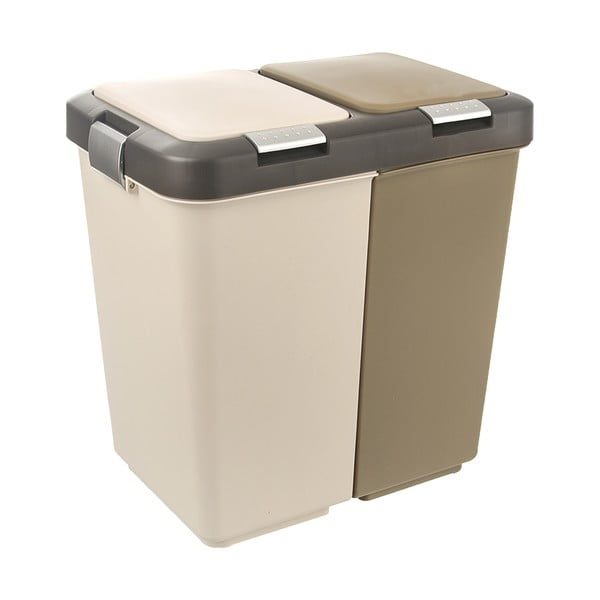Coș de gunoi alb/bej de reciclat 2x20 l din plastic Duo Dust – Orion-image-3