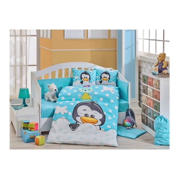 Lenjerie de pat din bumbac pentru copii cu motiv pinguin, 100 x 150 cm