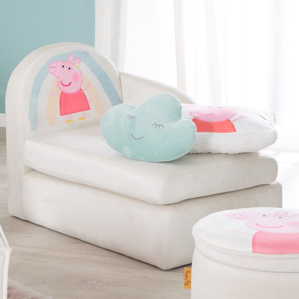 Canapea pentru copii albă cu tapițerie din catifea 75 cm Peppa Pig – Roba-image-1