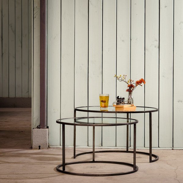 Măsuțe de cafea rotunde din sticlă gri în set de 2 buc. ø 75 cm Duarte - Light & Living-image-1