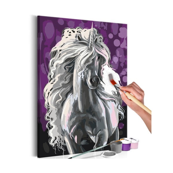Set de pânze, vopseluri şi perii DIY Artgeist White Unicorn, 40 x 60 cm