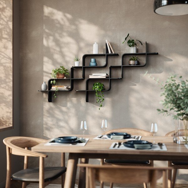 Raft negru etajat din lemn   de arbore de cauciuc 62 cm Montage – Umbra-image-2