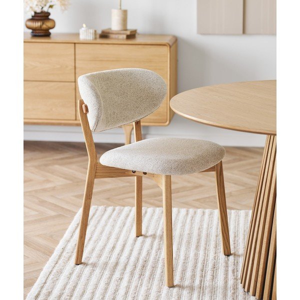 Scaun de dining bej/în culoare naturală tapițat Dunkirk – House Nordic-image-1