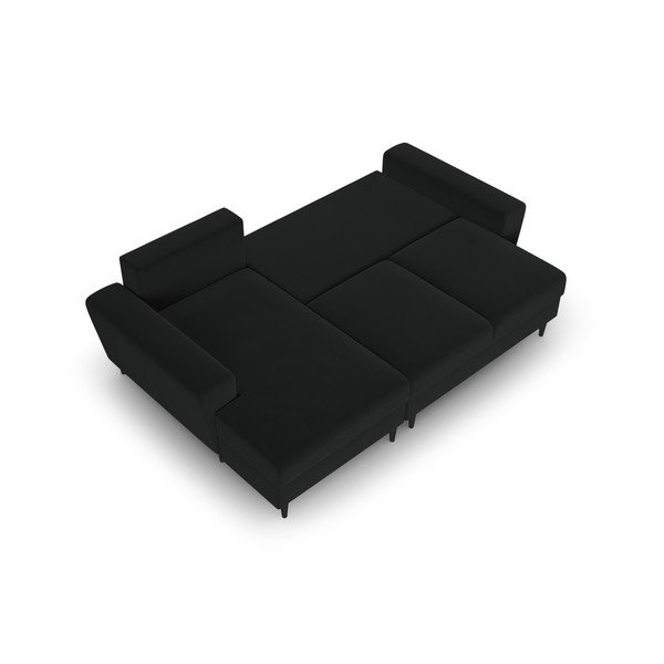 Colțar negru extensibil, cu spațiu de depozitare cu tapițerie din catifea (cu colț pe partea stângă, cu șezlong) Kyoto – Cosmopolitan Design-image-2