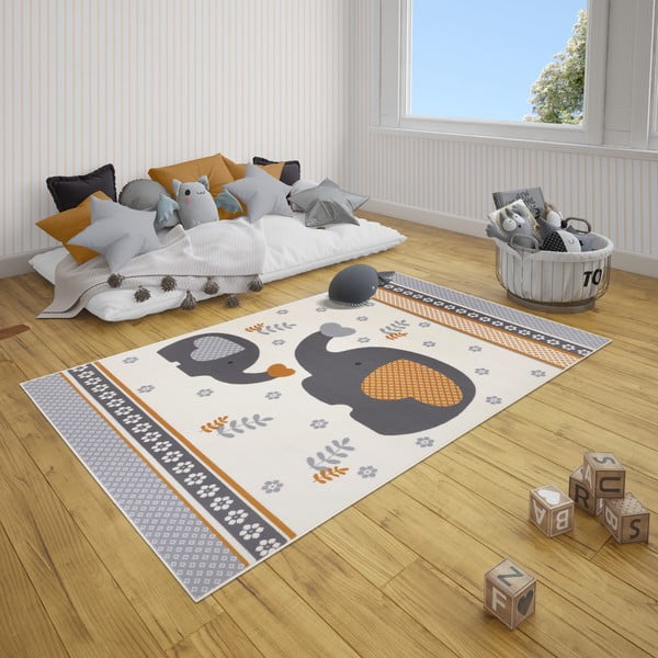 Covor gri pentru copii 150x80 cm Happy Elefant - Hanse Home-image-1