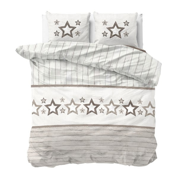 Lenjerie de pat din micropercal Sleeptime Stars, 240 x 220 cm, alb-maro