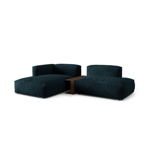 Colțar modular albastru închis cu tapițerie din catifea (cu colț pe partea stângă/cu șezlong) Martina – Micadoni -image-1