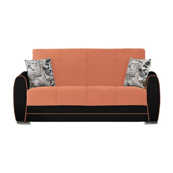 Canapea extensibilă de 2 persoane cu spaţiu de depozitare, Esidra Rest, portocaliu - negru