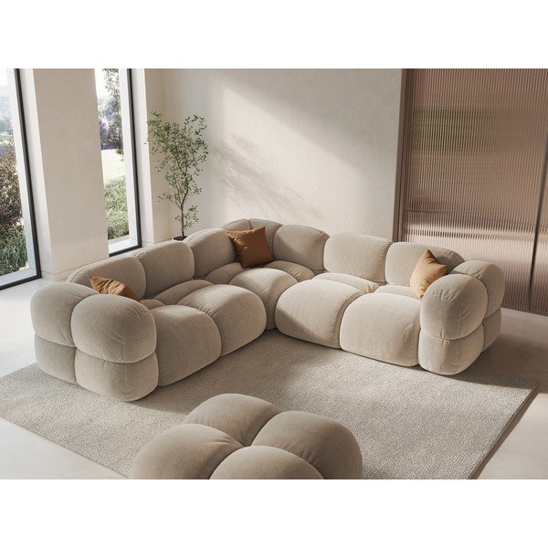 Colțar bej cu tapițerie din catifea Loretto – Cosmopolitan Design-image-1