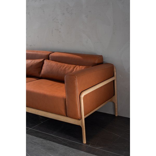 Canapea din piele bovină cu structură din lemn masiv de stejar Gazzda Fawn, maro cognac-image-4